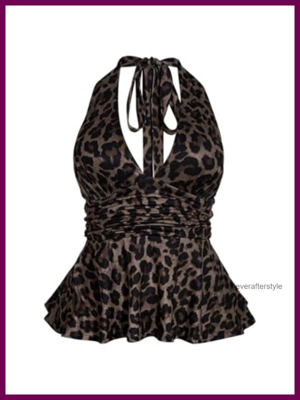 Plus Size Leopard Halter Peplum Top Y2K Ruched Backless Party Top